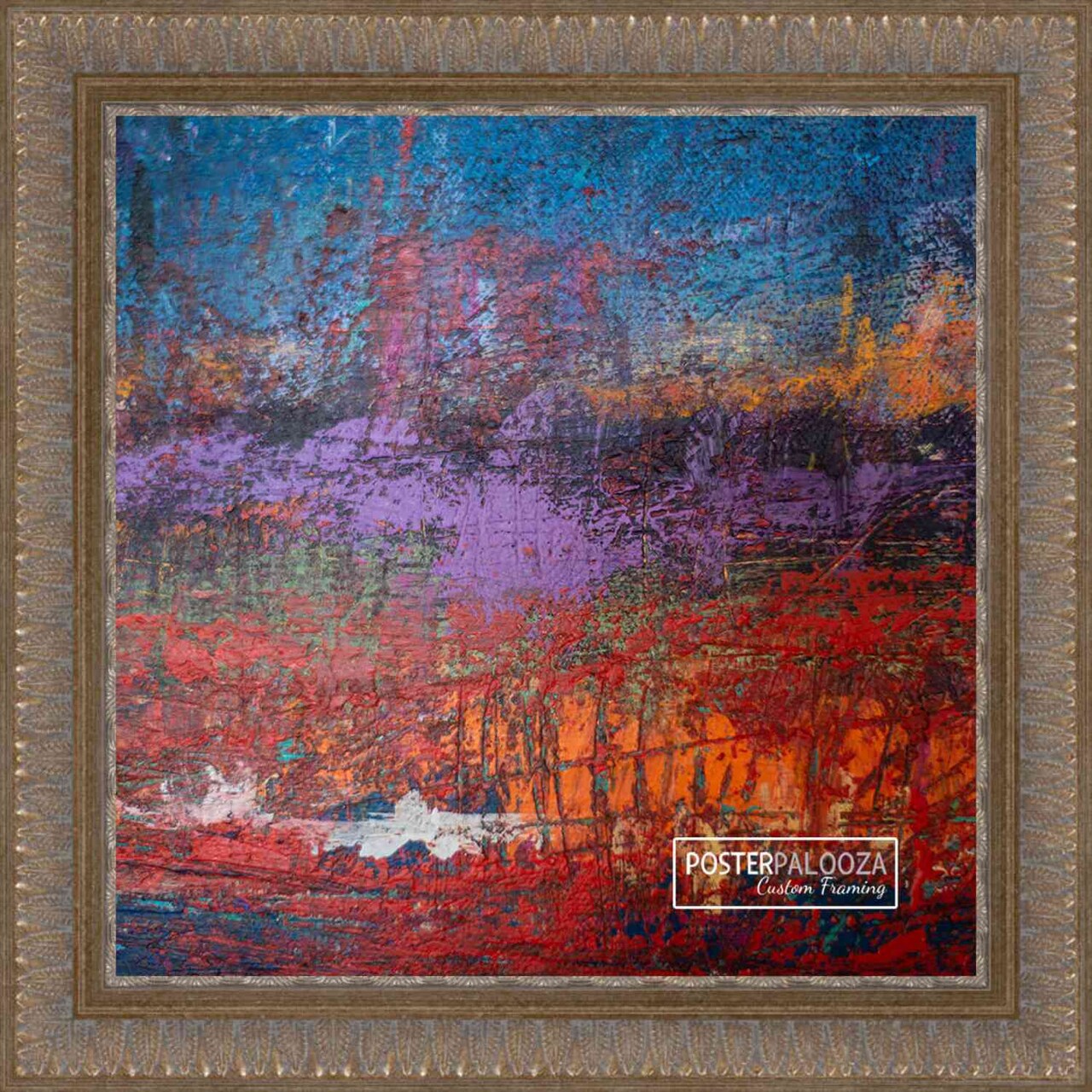 Square Ornate Gold Picture Frame - UV Acrylic, Foam Board Backing, Hanging Hardware